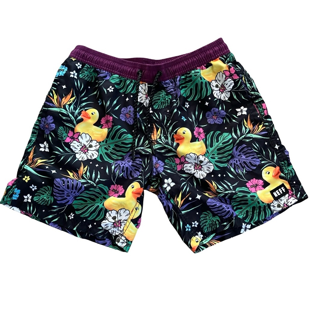 Neff Men's Duck Print Athletic Shorts - Black and Purple